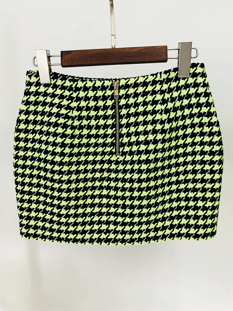 HIGH STREET Newest 2026 Fashion Designer Women's Lion Buttons Logo Beaded Houndstooth Tweed Jacket