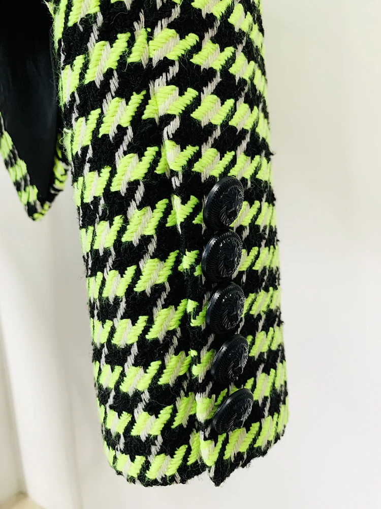 HIGH STREET Newest 2026 Fashion Designer Women's Lion Buttons Logo Beaded Houndstooth Tweed Jacket