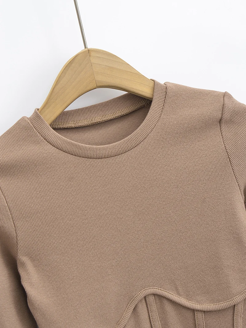 Vintage y2k streetwear white crop tops women long sleeve tees sexy o neck cropped t shirt bright line black tops cute ribbed