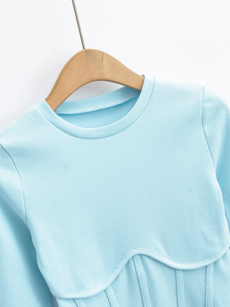 Vintage y2k streetwear white crop tops women long sleeve tees sexy o neck cropped t shirt bright line black tops cute ribbed