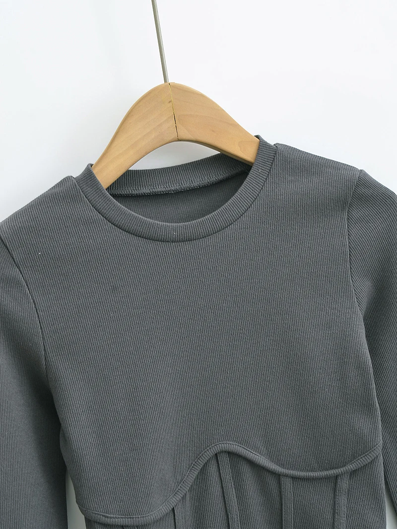 Vintage y2k streetwear white crop tops women long sleeve tees sexy o neck cropped t shirt bright line black tops cute ribbed