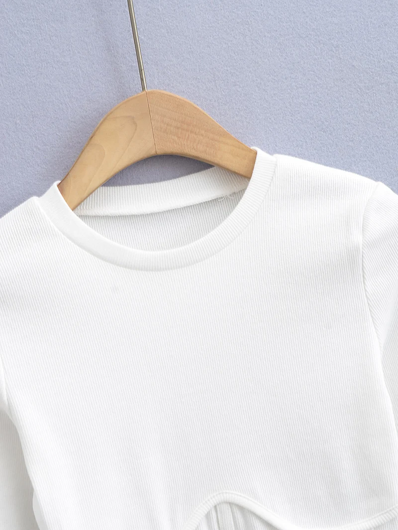 Vintage y2k streetwear white crop tops women long sleeve tees sexy o neck cropped t shirt bright line black tops cute ribbed