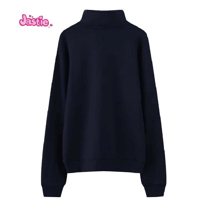 Women Embroidery Oversize Sweatshirt 2022 Winter Half High Collar Loose Long Sleeve Hoodies Casual Vintage Cotton Sweatshirts