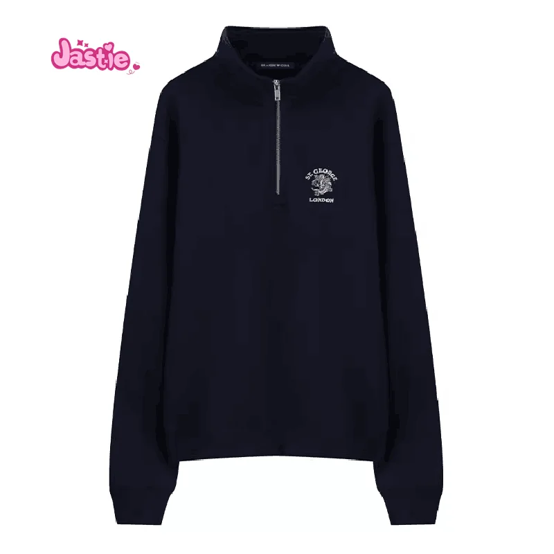 Women Embroidery Oversize Sweatshirt 2022 Winter Half High Collar Loose Long Sleeve Hoodies Casual Vintage Cotton Sweatshirts