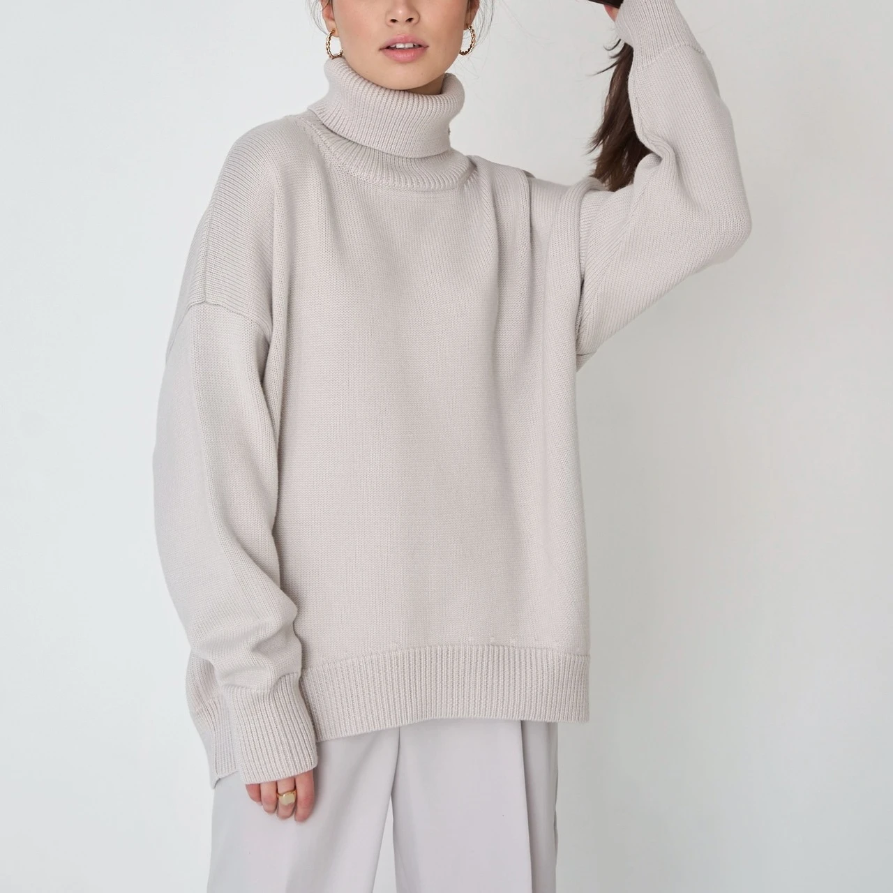 Bornladies Women Turtleneck Sweater CHIC Autumn Winter Thick Warm Pullover Top Oversized Casual Loose Knitted Jumper Female Pull