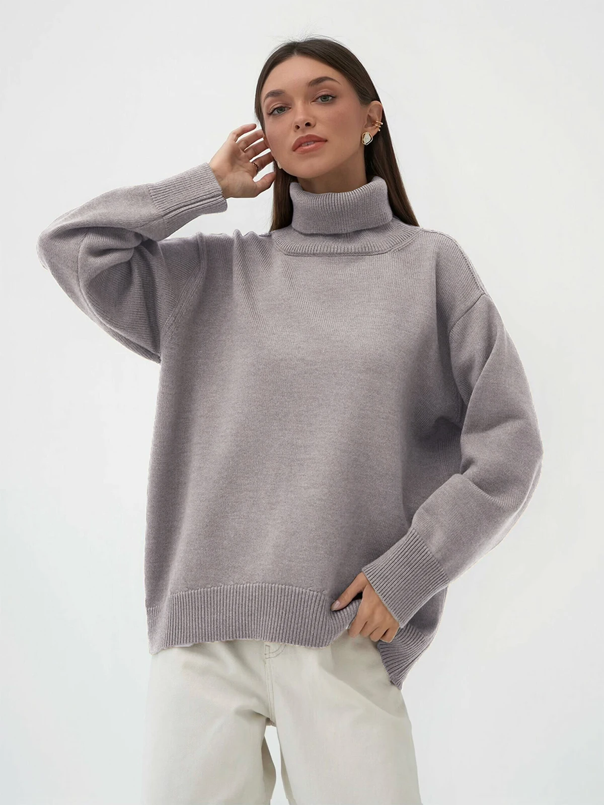 Bornladies Women Turtleneck Sweater CHIC Autumn Winter Thick Warm Pullover Top Oversized Casual Loose Knitted Jumper Female Pull