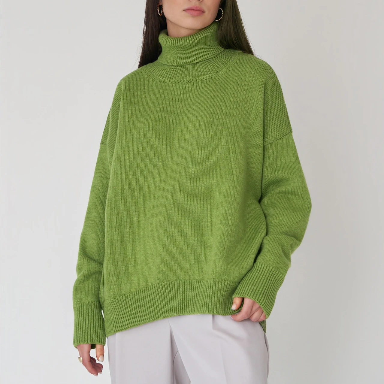 Bornladies Women Turtleneck Sweater CHIC Autumn Winter Thick Warm Pullover Top Oversized Casual Loose Knitted Jumper Female Pull