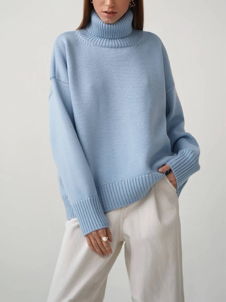 Bornladies Women Turtleneck Sweater CHIC Autumn Winter Thick Warm Pullover Top Oversized Casual Loose Knitted Jumper Female Pull