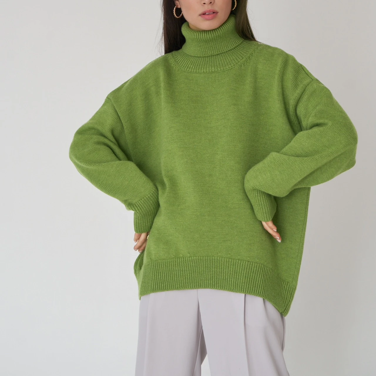 Bornladies Women Turtleneck Sweater CHIC Autumn Winter Thick Warm Pullover Top Oversized Casual Loose Knitted Jumper Female Pull