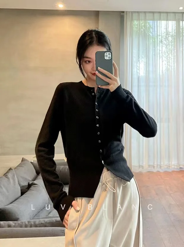 Spring Autumn Women Wool Blend Sweater O-neck High Waist Cardigan New Fashion Casual Knitted Slim Soft Jacket Bottoming Tops