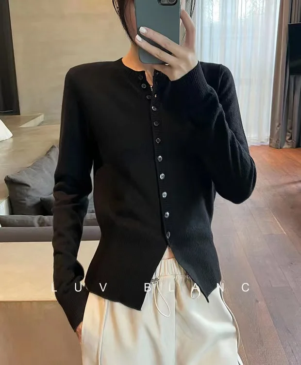 Spring Autumn Women Wool Blend Sweater O-neck High Waist Cardigan New Fashion Casual Knitted Slim Soft Jacket Bottoming Tops