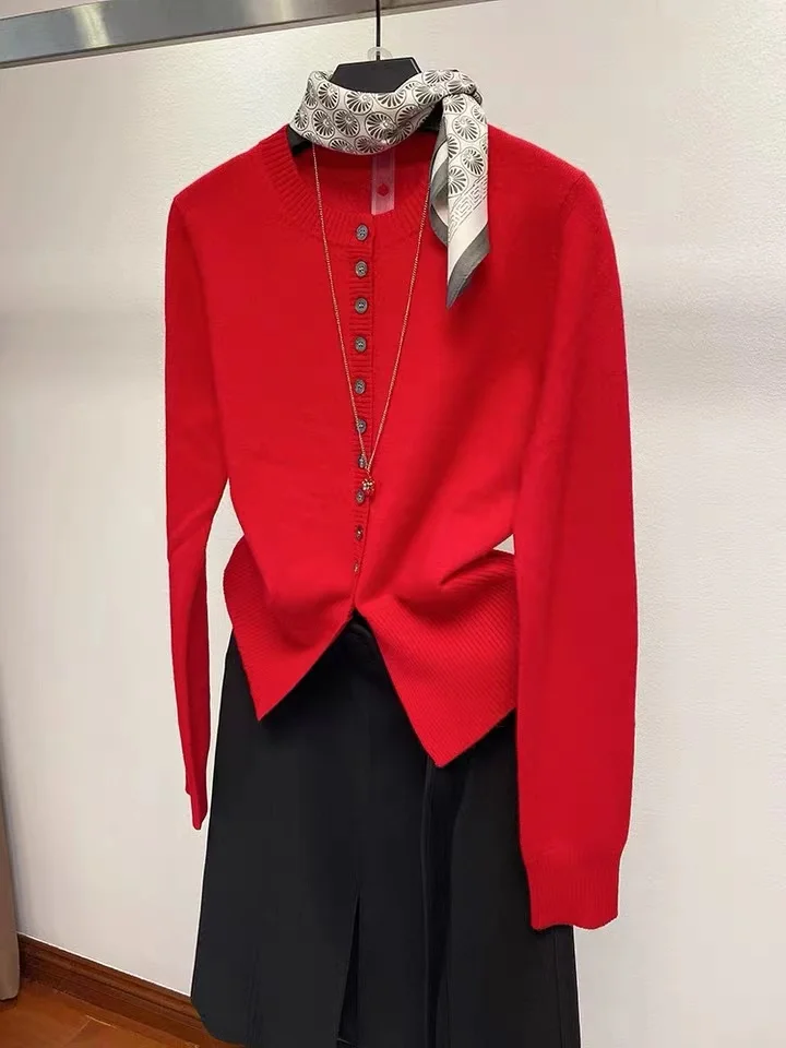Spring Autumn Women Wool Blend Sweater O-neck High Waist Cardigan New Fashion Casual Knitted Slim Soft Jacket Bottoming Tops