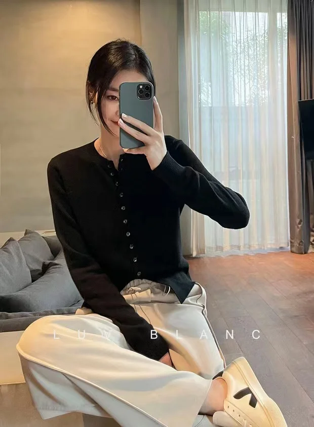 Spring Autumn Women Wool Blend Sweater O-neck High Waist Cardigan New Fashion Casual Knitted Slim Soft Jacket Bottoming Tops