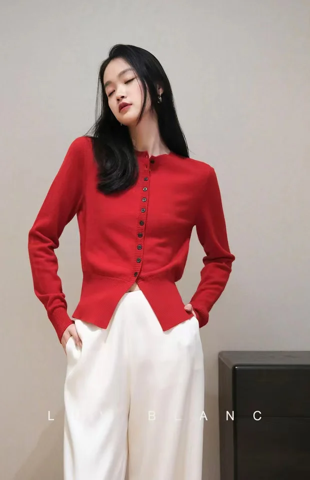 Spring Autumn Women Wool Blend Sweater O-neck High Waist Cardigan New Fashion Casual Knitted Slim Soft Jacket Bottoming Tops
