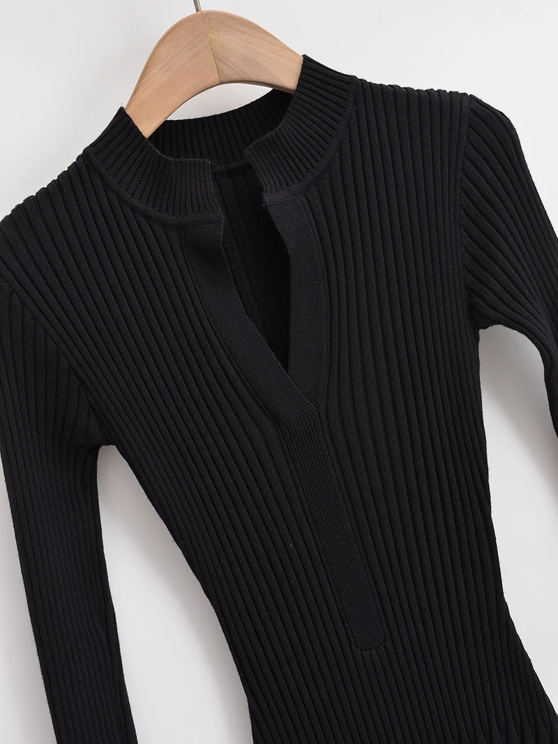 Long sleeve dresses for women 2024 fall fashion korean sexy midi dress knit bodycon dress v neck vintage sweater dresses black