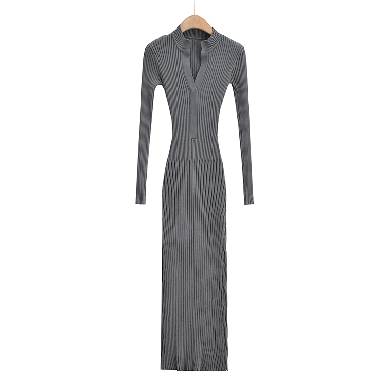 Long sleeve dresses for women 2024 fall fashion korean sexy midi dress knit bodycon dress v neck vintage sweater dresses black