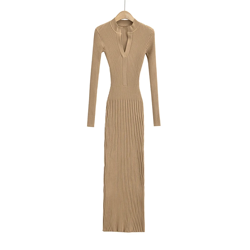 Long sleeve dresses for women 2024 fall fashion korean sexy midi dress knit bodycon dress v neck vintage sweater dresses black