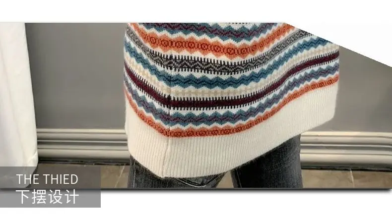 Half high collar women's sweater Autumn winter 2025 new loose pullover sweaters warm thicken stripe vintage ethnic style knitwea