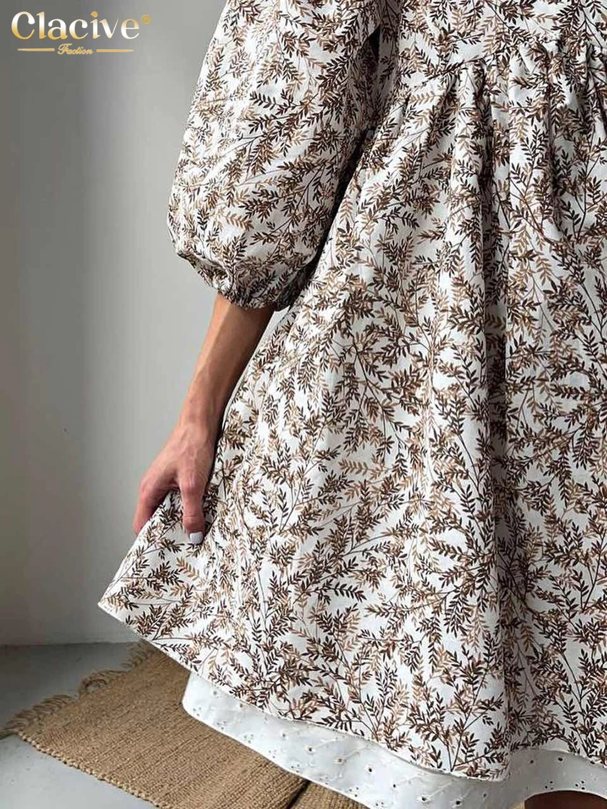 Clacive Summer Loose Pritn Women'S Dress 2023 Fashion V-Neck Short Sleeve Office Mini Dresses Elegant Patchwork Female Dress
