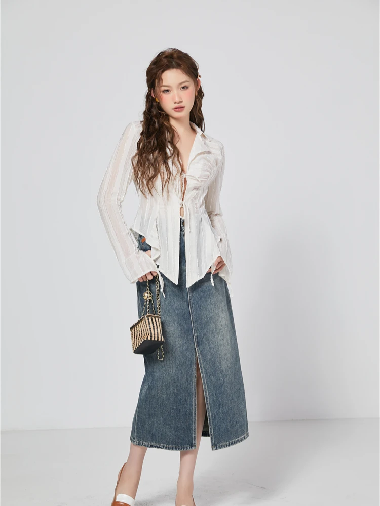 CHEERART Bandage Chiffon Long Sleeve Shirts & Blouses Designer Top For Women 2023 Collar Shirt Fashion Trendingclothes