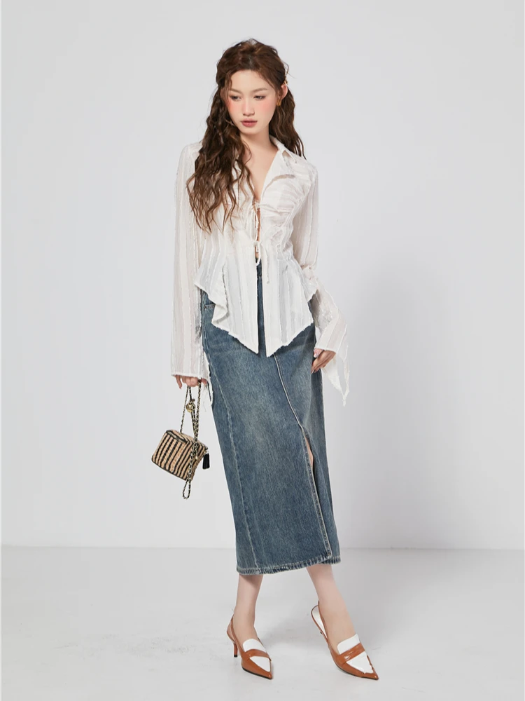 CHEERART Bandage Chiffon Long Sleeve Shirts & Blouses Designer Top For Women 2023 Collar Shirt Fashion Trendingclothes