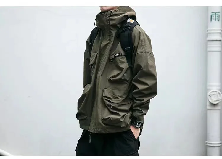 Multi Pocket Hooded Cargo Jacket Men Women Japanese Harajuku Casual Windbreak Jacket Outdoor Spring Autumn Fashion Couple Coats