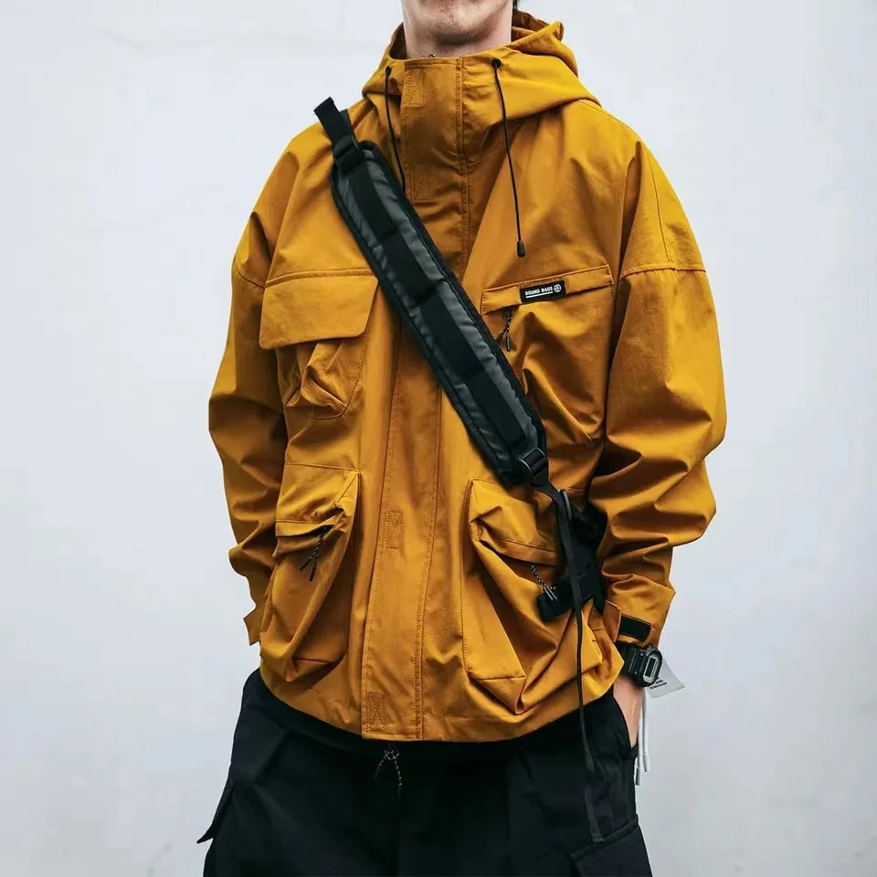 Multi Pocket Hooded Cargo Jacket Men Women Japanese Harajuku Casual Windbreak Jacket Outdoor Spring Autumn Fashion Couple Coats