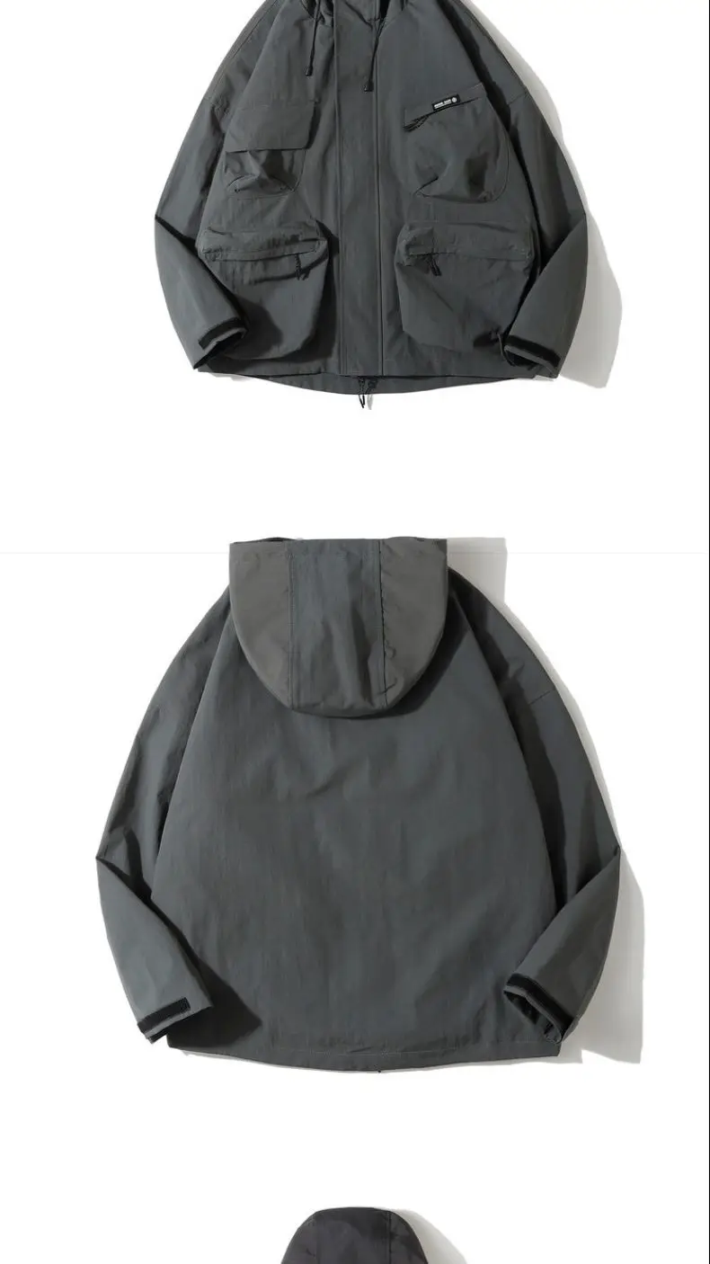 Multi Pocket Hooded Cargo Jacket Men Women Japanese Harajuku Casual Windbreak Jacket Outdoor Spring Autumn Fashion Couple Coats