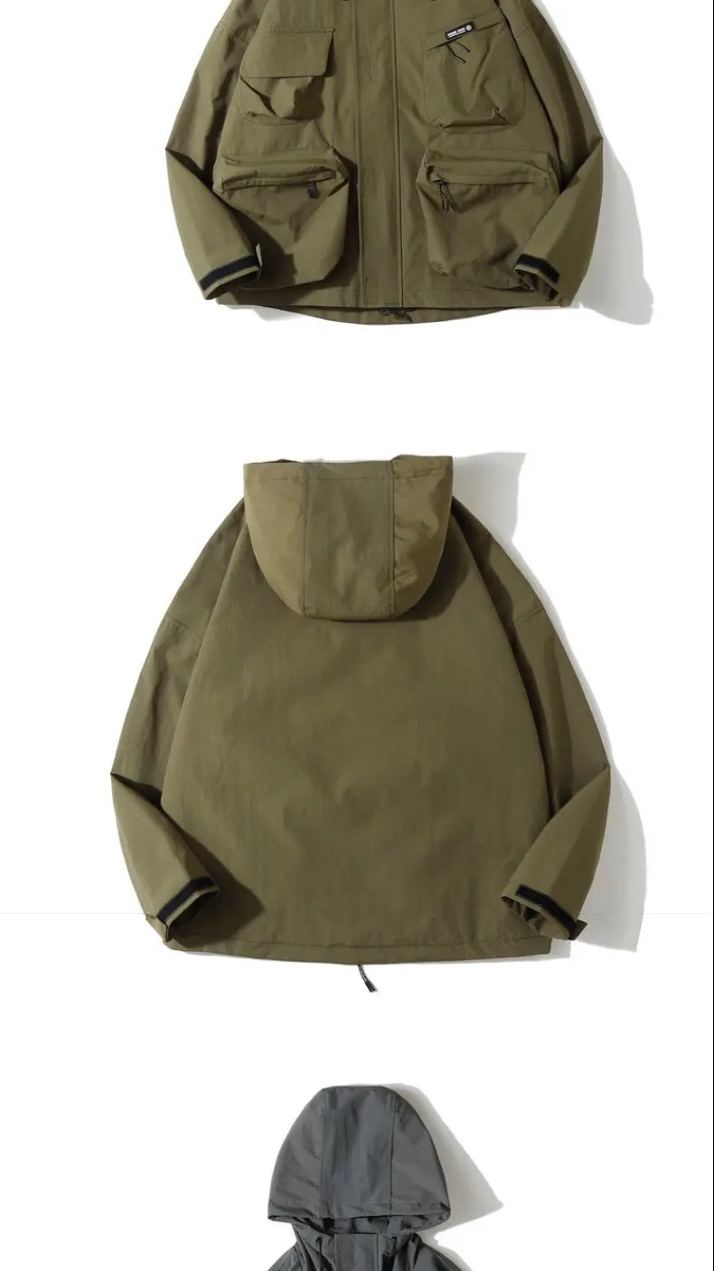 Multi Pocket Hooded Cargo Jacket Men Women Japanese Harajuku Casual Windbreak Jacket Outdoor Spring Autumn Fashion Couple Coats