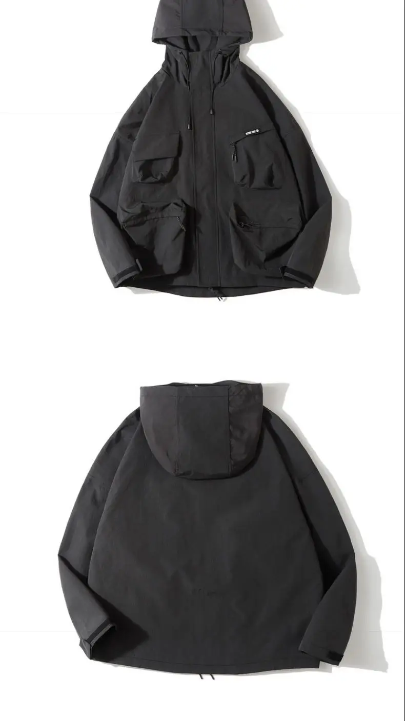 Multi Pocket Hooded Cargo Jacket Men Women Japanese Harajuku Casual Windbreak Jacket Outdoor Spring Autumn Fashion Couple Coats