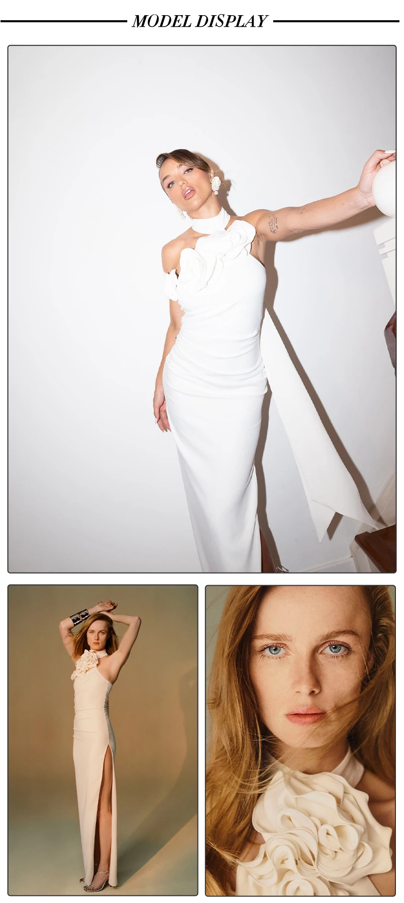 VC Birthday Dress Women Chic And Elegant Flowers Decoration High Split White Long One-Piece Gown 2023 Summer New