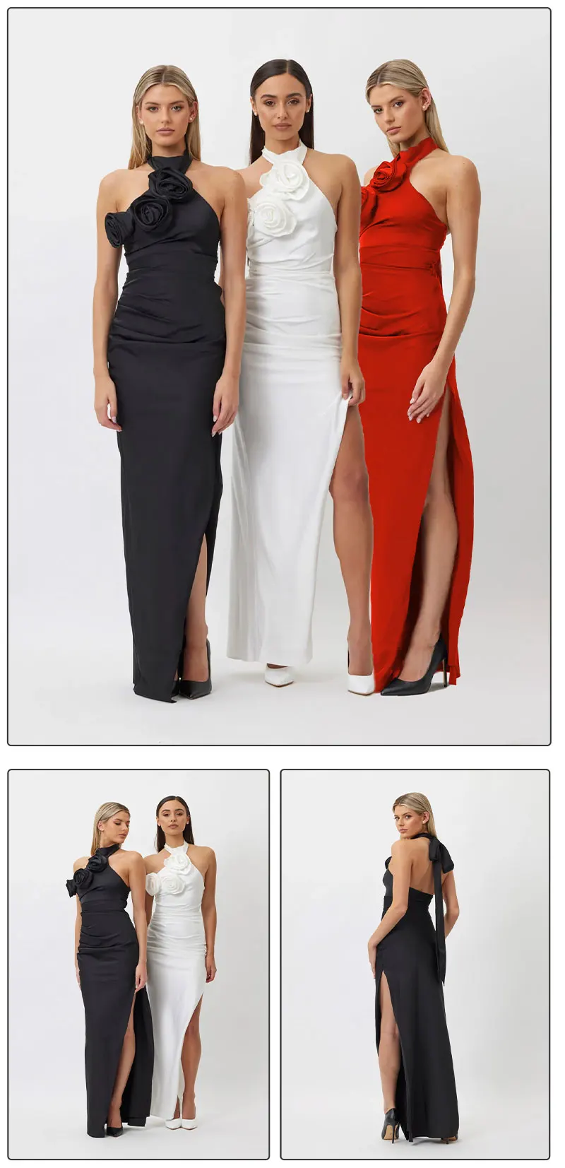 VC Birthday Dress Women Chic And Elegant Flowers Decoration High Split White Long One-Piece Gown 2023 Summer New