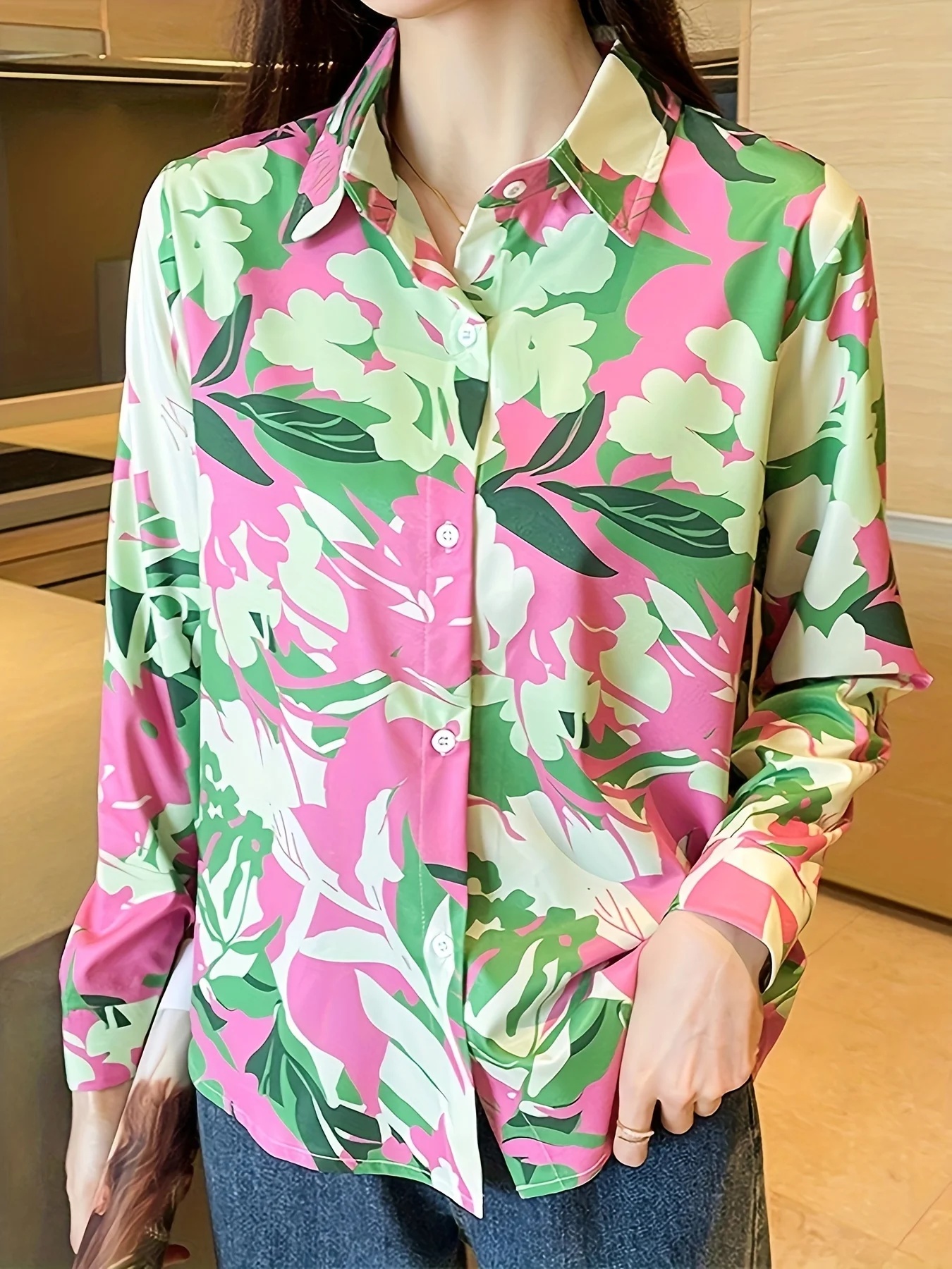 New Arrival Women's Blusa Mujer for Spring Autumn Fashion Trendy Print Ladies' Button-Down Shirt for Work and Casual