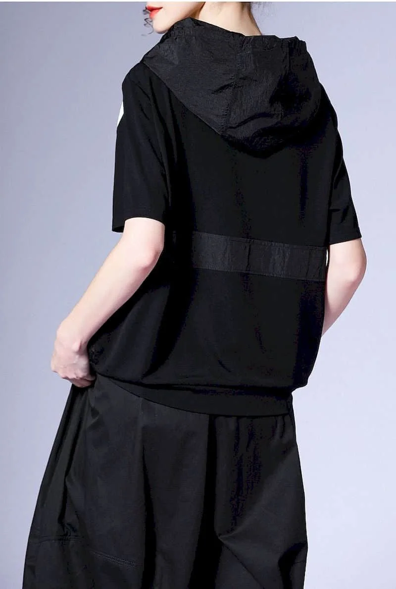 Y2k T Shirts Women Fashion Hooded Sports Style Printed T-shirt Casual Loose Short Sleeve Hoodie 2025 Summer Trend Thin Tshirt