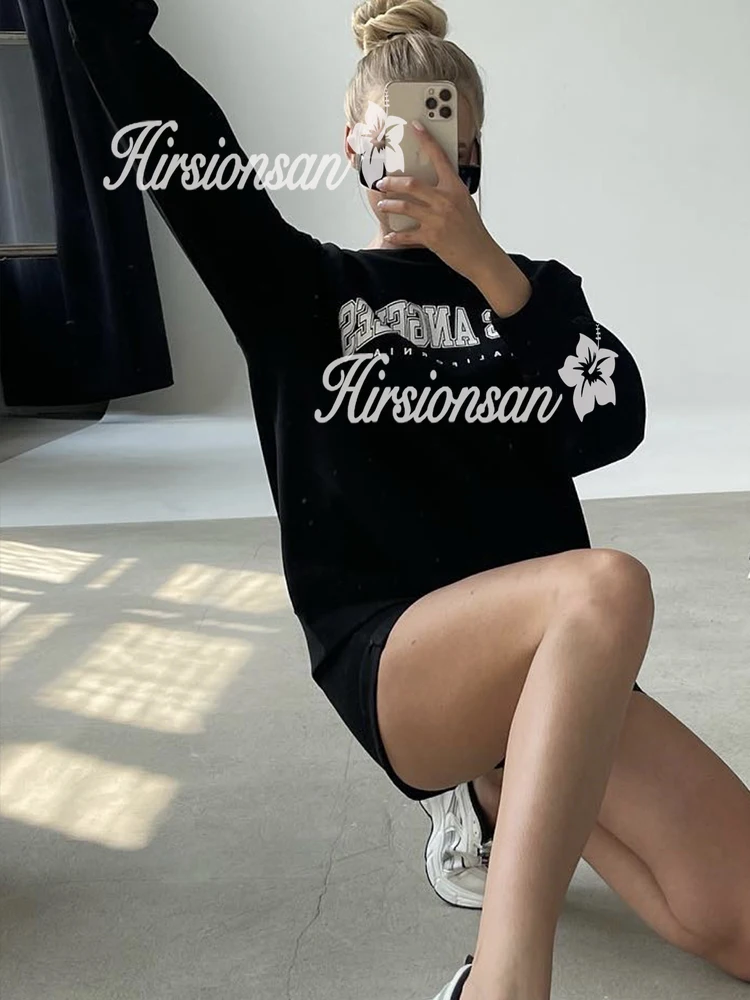 Hirsionsan Letter Print Women Sweatshirt 35% Cotton Soft Basic Loose Female Pullovers Korean Hoodies 2023 AutumnNew Y2k Fleece