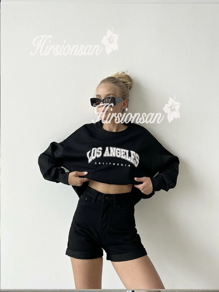 Hirsionsan Letter Print Women Sweatshirt 35% Cotton Soft Basic Loose Female Pullovers Korean Hoodies 2023 AutumnNew Y2k Fleece