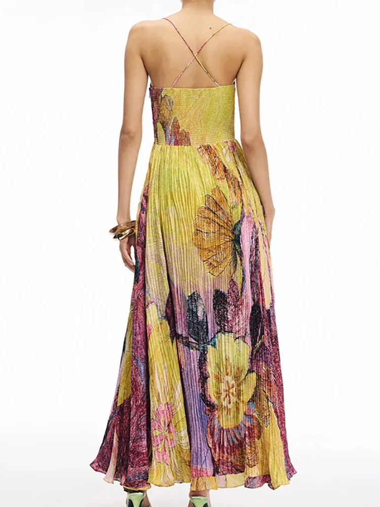 Sexy Backless Patchwork Print Maxi Dress Chic Party Women Folded Floor-Length Dress Female Casual Slim Fit Summer Beach Dresses