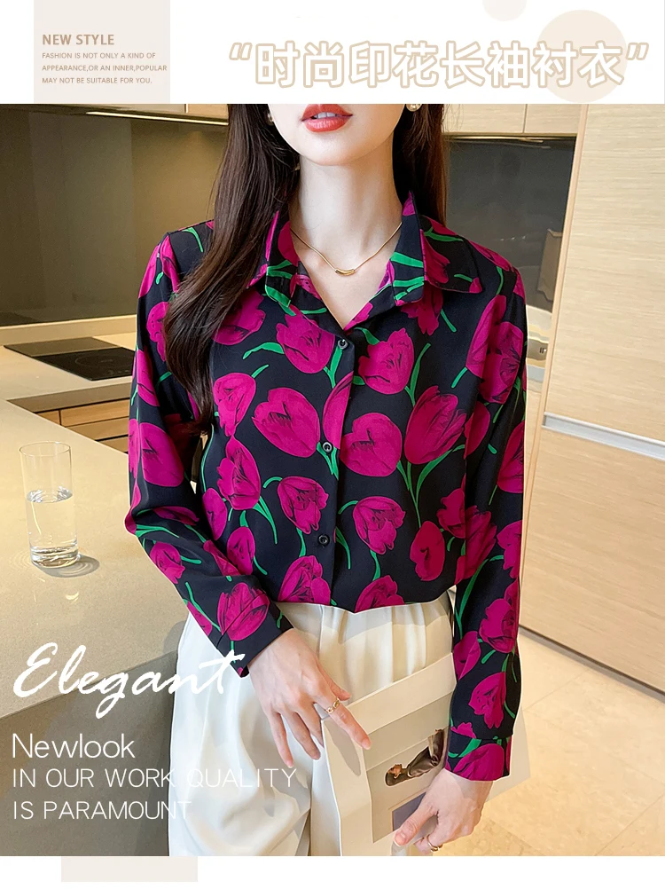 New Arrival Ladies' Shirts for Elegant Style Women's Button-Down Tops with Graceful printing Spring Autumn tops blusa mujer
