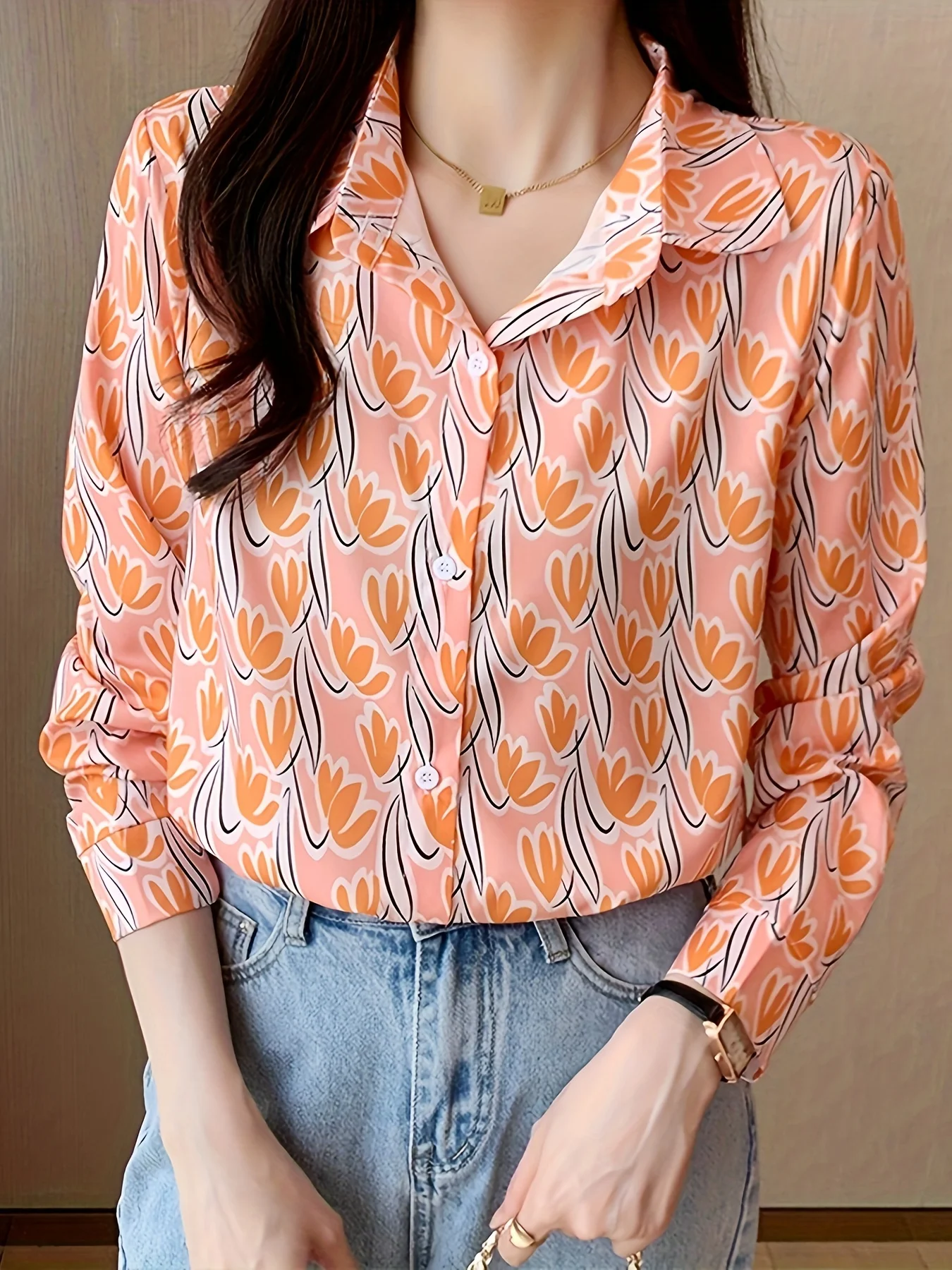 New Arrival Ladies' Shirts for Elegant Style Women's Button-Down Tops with Graceful printing Spring Autumn tops blusa mujer