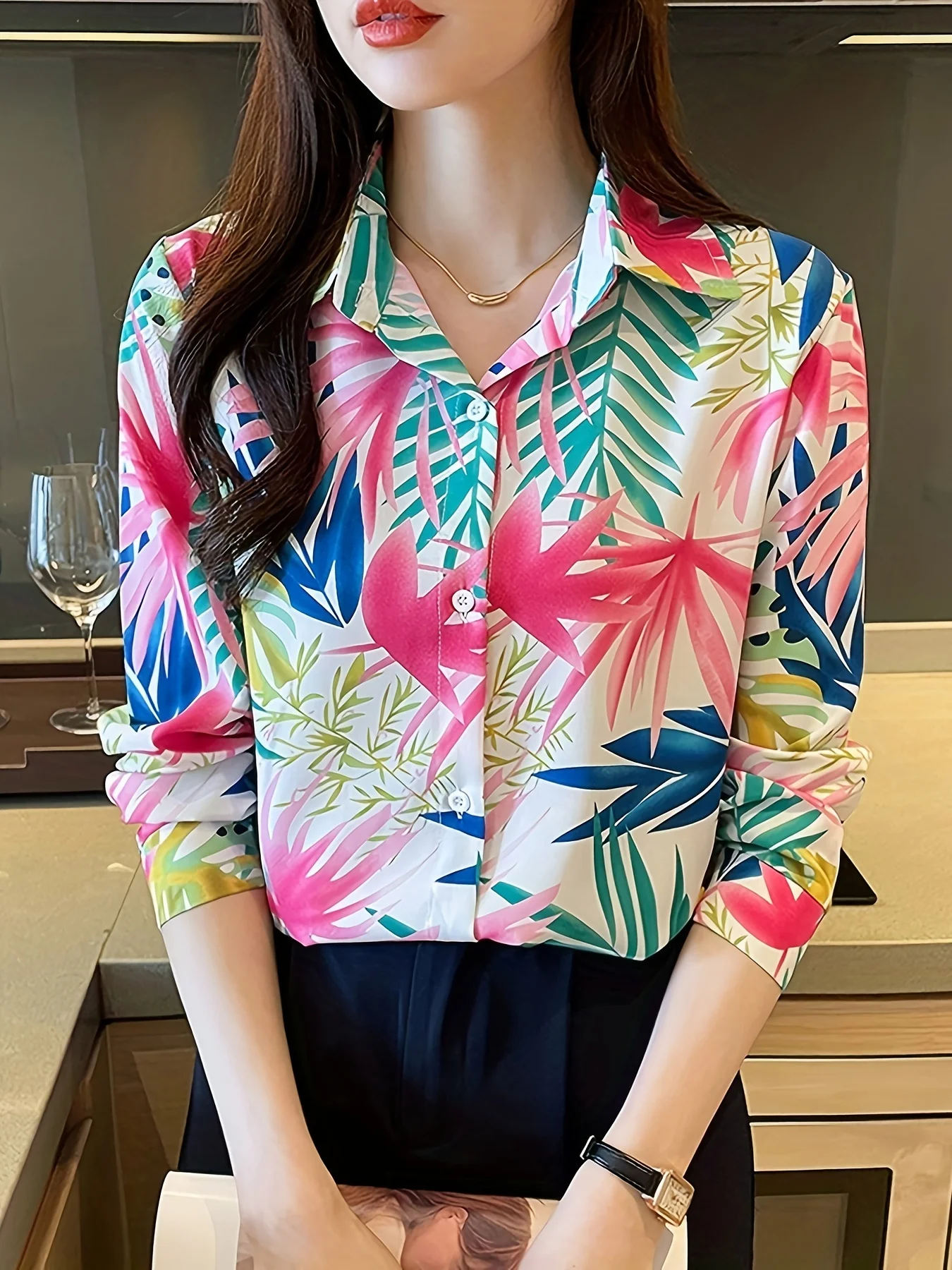 New Arrival Ladies' Shirts for Elegant Style Women's Button-Down Tops with Graceful printing Spring Autumn tops blusa mujer