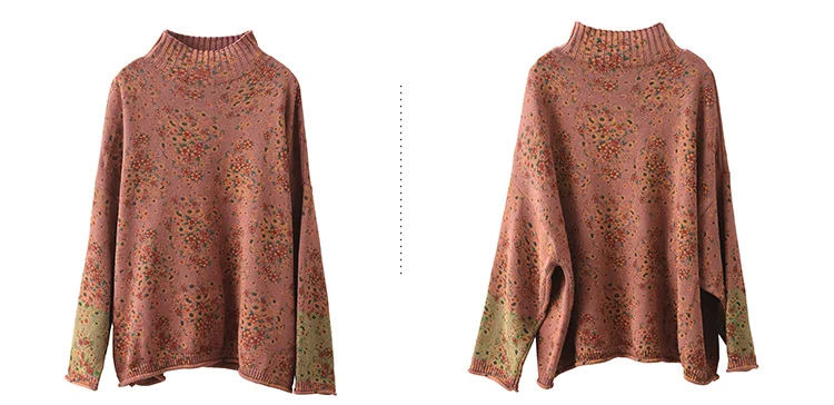 Amax LuluE 2024 Winter Fashion Turtleneck Sweaters Womens Classic Loose Floral Jumpers Females Vintage Leisure Printed Pullovers