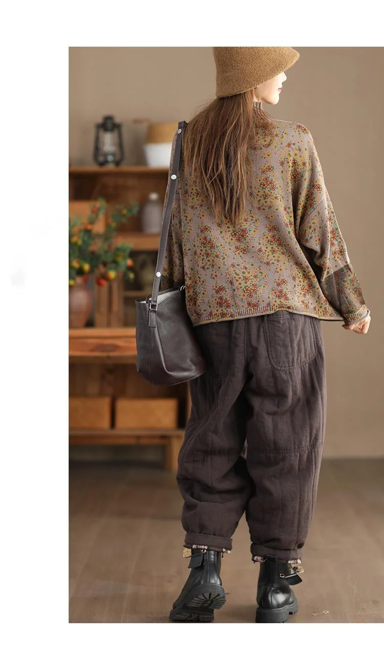 Amax LuluE 2024 Winter Fashion Turtleneck Sweaters Womens Classic Loose Floral Jumpers Females Vintage Leisure Printed Pullovers