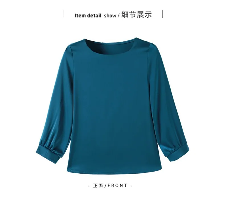 Silk Shirts Women nine quarter Sleeve Shirts Women Satin Clothing Shirt Office Lady Solid Silk Blouse 2026 Fashion Top mujer