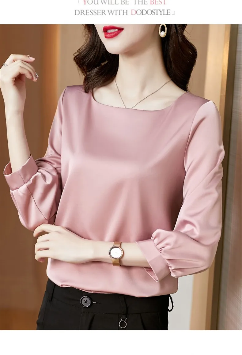 Silk Shirts Women nine quarter Sleeve Shirts Women Satin Clothing Shirt Office Lady Solid Silk Blouse 2026 Fashion Top mujer
