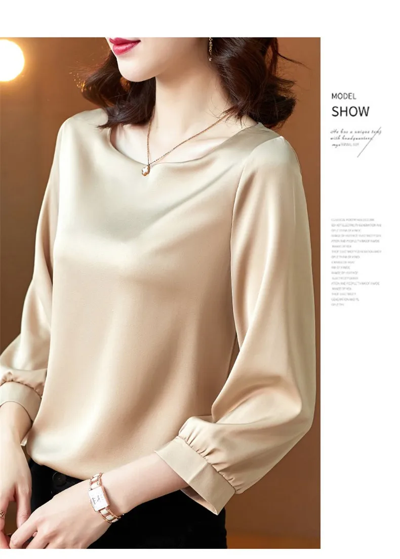 Silk Shirts Women nine quarter Sleeve Shirts Women Satin Clothing Shirt Office Lady Solid Silk Blouse 2026 Fashion Top mujer