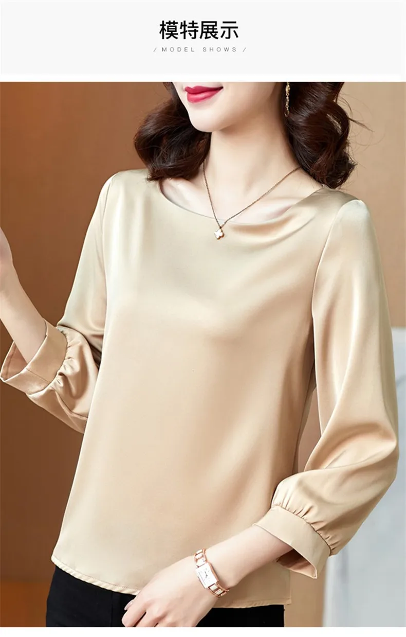 Silk Shirts Women nine quarter Sleeve Shirts Women Satin Clothing Shirt Office Lady Solid Silk Blouse 2026 Fashion Top mujer