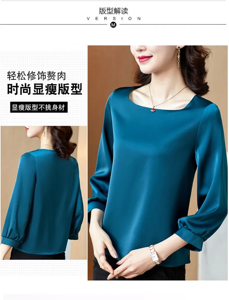 Silk Shirts Women nine quarter Sleeve Shirts Women Satin Clothing Shirt Office Lady Solid Silk Blouse 2026 Fashion Top mujer
