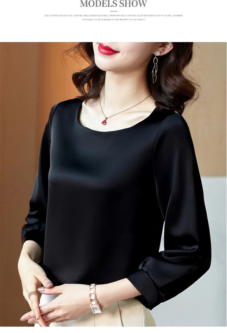 Silk Shirts Women nine quarter Sleeve Shirts Women Satin Clothing Shirt Office Lady Solid Silk Blouse 2026 Fashion Top mujer