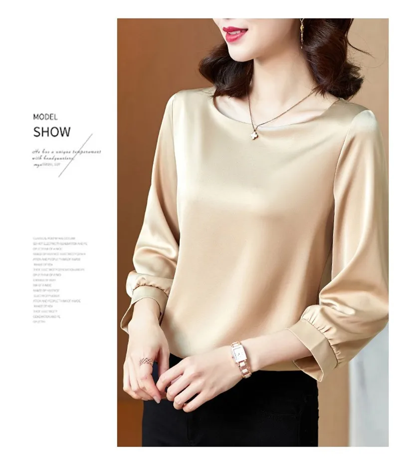 Silk Shirts Women nine quarter Sleeve Shirts Women Satin Clothing Shirt Office Lady Solid Silk Blouse 2026 Fashion Top mujer