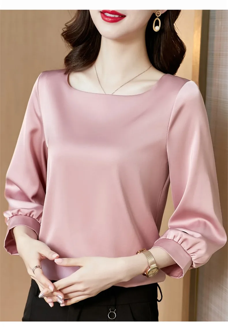 Silk Shirts Women nine quarter Sleeve Shirts Women Satin Clothing Shirt Office Lady Solid Silk Blouse 2026 Fashion Top mujer